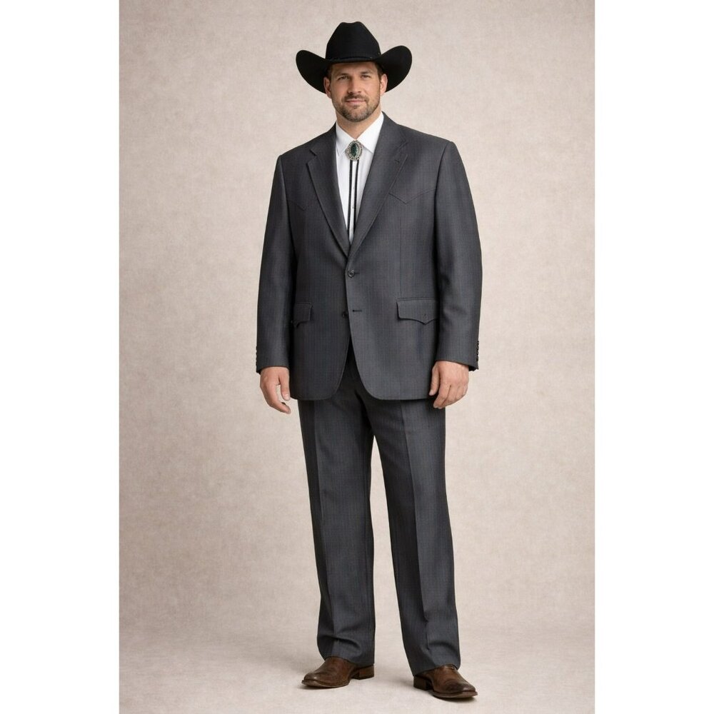 Mens Vintage Western Style Charcoal Pinstripe Suit 46R By Circle S - 2-Piece Jac